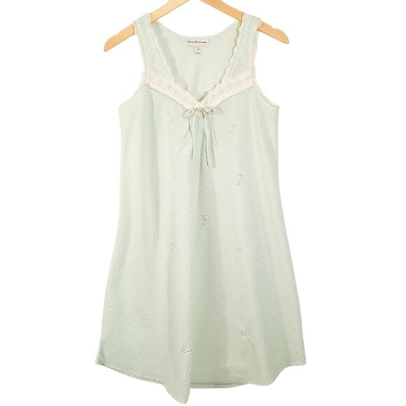 Miss Elaine, Small Sleeveless short Nightgown, Mint Green/White W/ Embroidery... - Picture 3 of 13